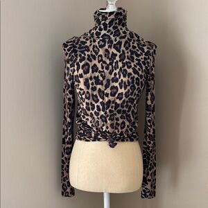 Leopard Print Turtleneck Top